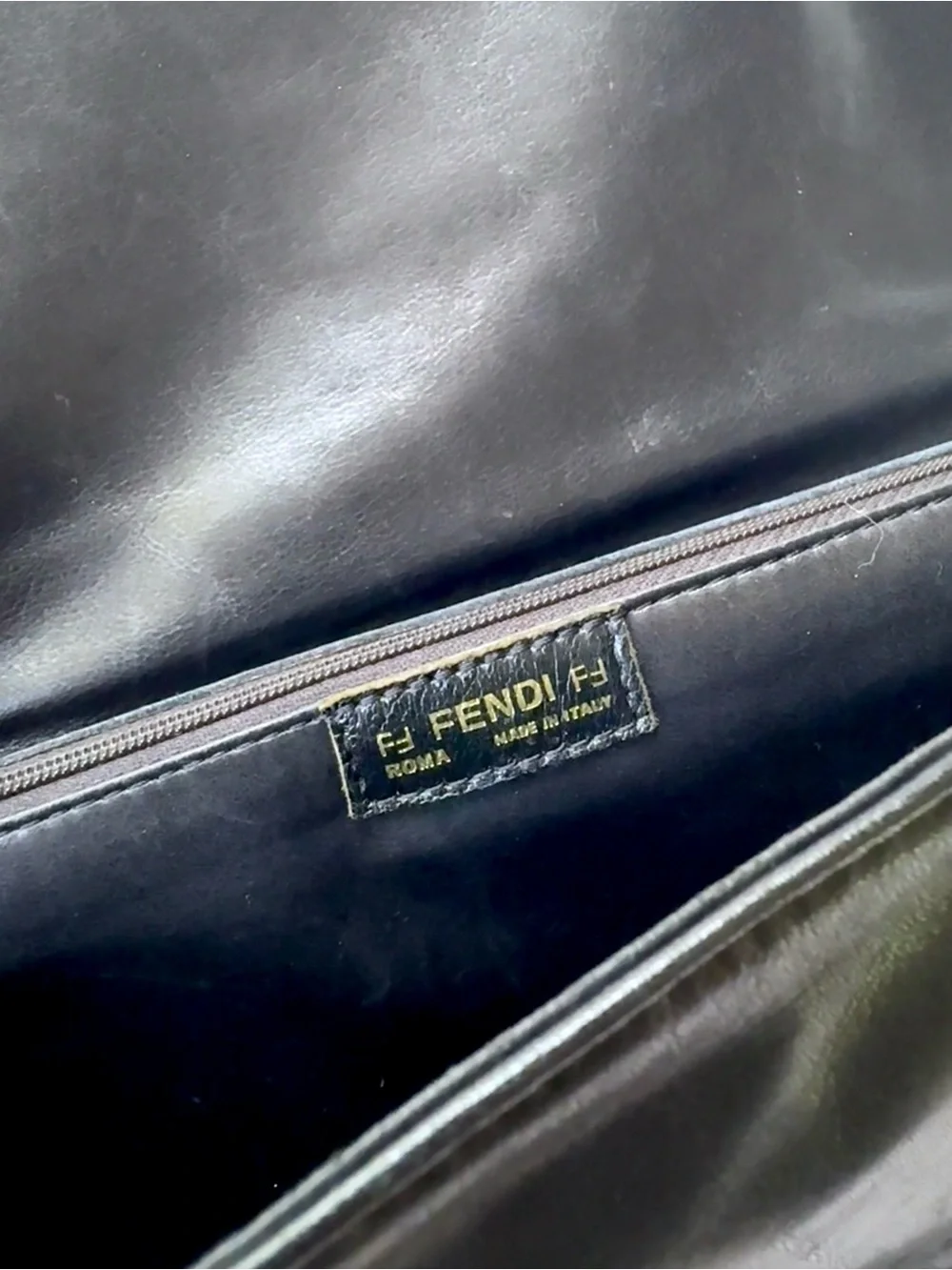 Vintage Fendi Crocodile Embossed Black Leather Crossbody Bag Clutch 1970s-1980s